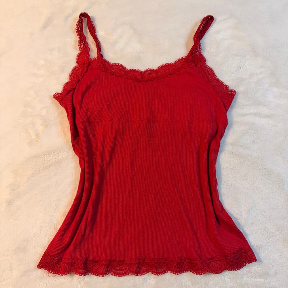 Y2K Faded Glory Red Lace Cami top with adjustable straps